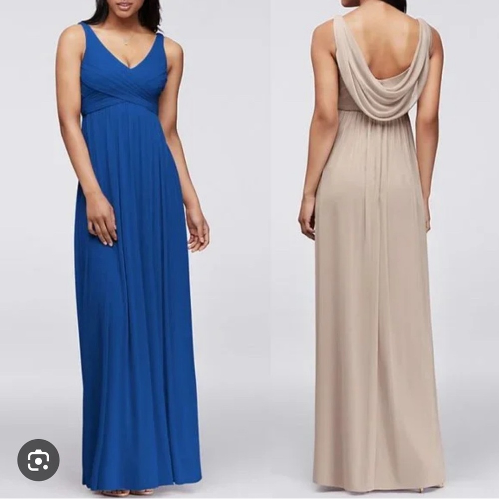 DAVID'S BRIDAL
long mesh dress with cowl back detail